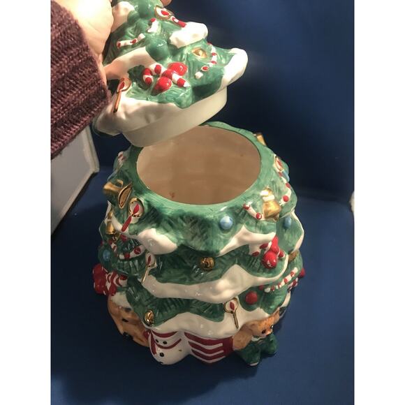 Christmas Tree Cookie Jar Ceramic Snowman Teddy Bear Gifts Festive Decor - Picture 6 of 6